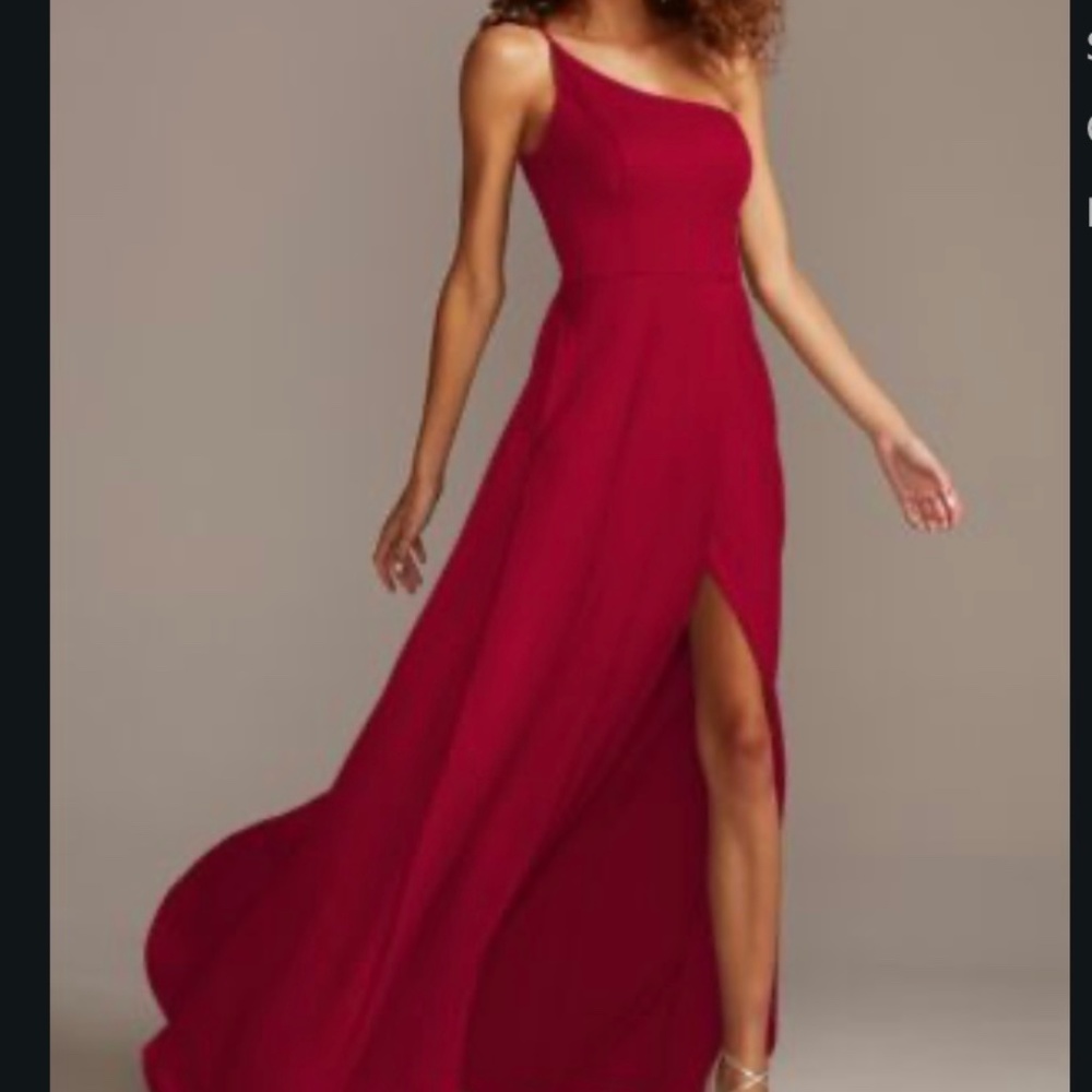 Red Crepe-Back Satin One Shoulder dress